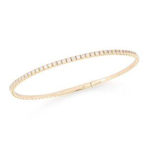 Round Diamond 14K (or 18k upon request) Yellow Gold Thin Tennis Bangle Bracelet